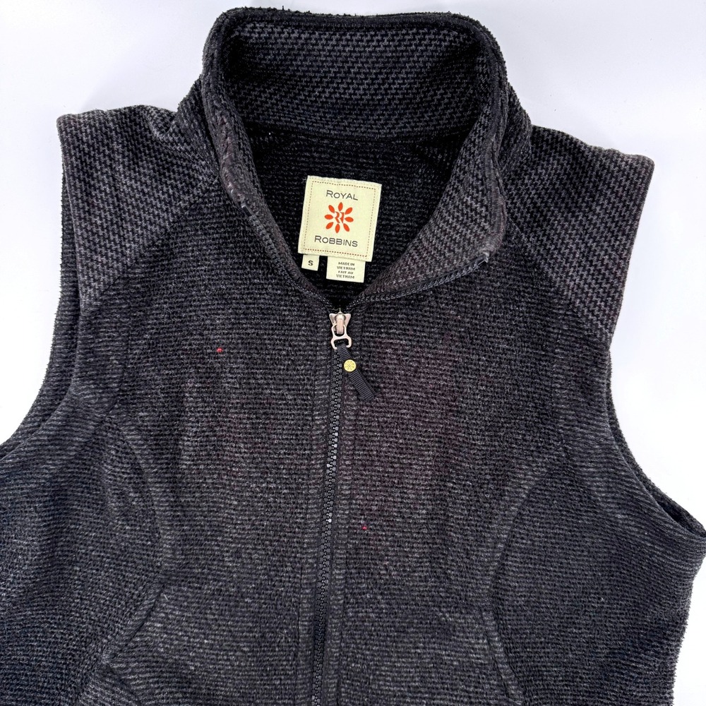 Royal Robbins Vest Women Small Black Full Zip ROY C-554 Textured Waffle Knit